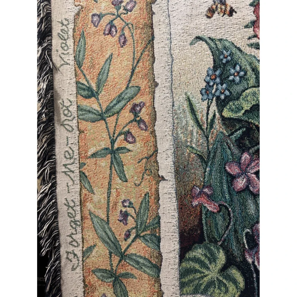 Vintage Woven Tapestry Throw Blanket Wildflower Botanical Butterfly 49